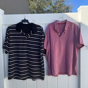Lot of 2 George Polo Shirt Golf Short Sleeve Maroon Red Black Striped XL